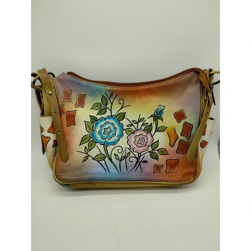 Floral Hobo bag Great Am. Leatherworks Hand painted adjustable shoulder strap